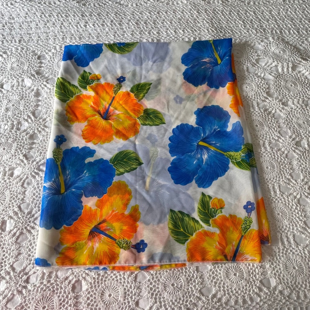 Rima Beachworld Hand Painted Hibiscus Floral‎ Pareo Sarong Blue Orange 68X38